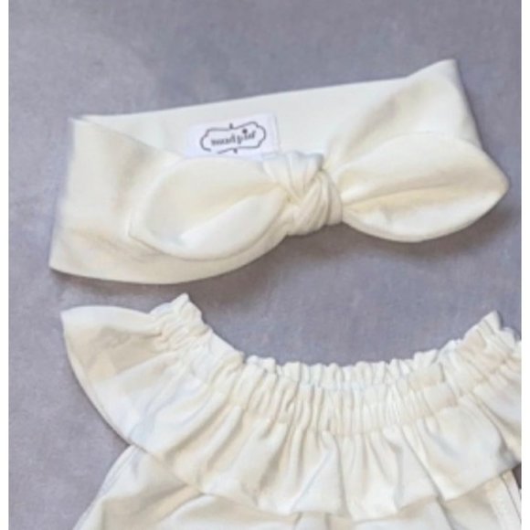 Mud Pie white bikini 2pc swim bathing suit headband 3pc set 3-6m NWOT - Picture 6 of 9